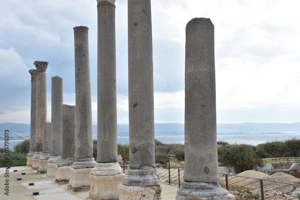 Ancient Colonnade Ruin on Mediterranean Sea, Tyre, Lebanon