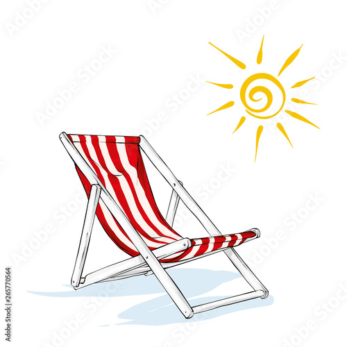 Canvas Print Beach chaise longue, umbrella and sun