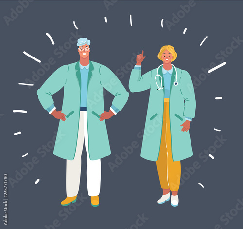 Male and female doctors dark background.