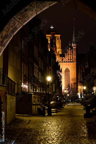 Architecture of the nighty old town in Gdansk