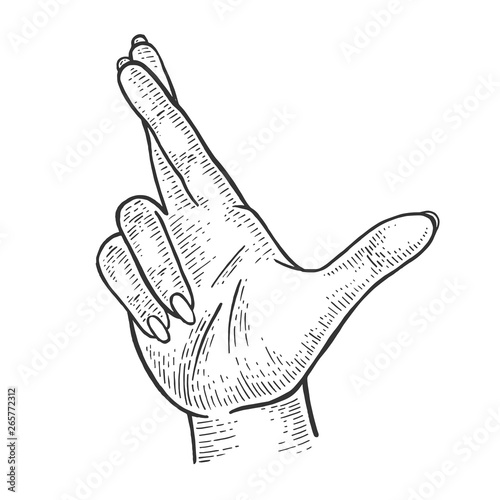 Fingers crossed symbol of luck sketch engraving vector illustration. Scratch board style imitation. Hand drawn image.