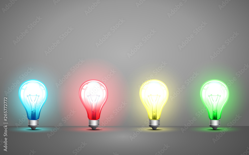 colorful light bulb in the studio room colorful light bulb in the studio room