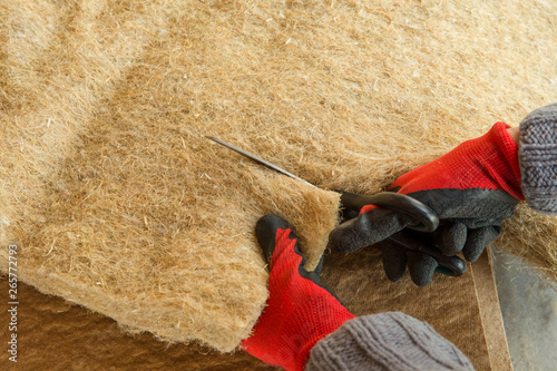 materials background - compressed thermal insulating hemp fiber bonded panels