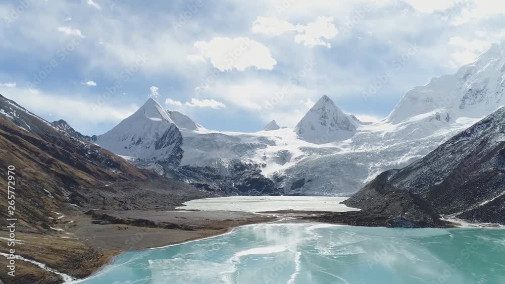 Midui Glacier, the most beautiful glacier in China, snow mountain landscape (aerial photography)