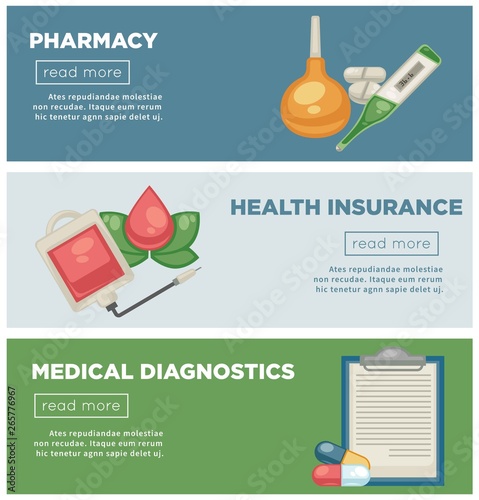 Pharmacy and health insurance medical diagnostics web pages templates