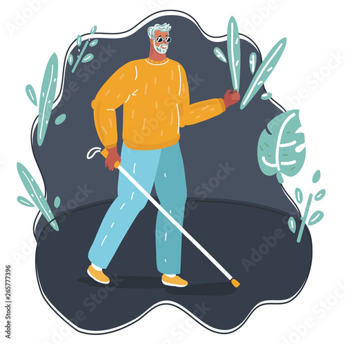 Blind Man walking white cane.