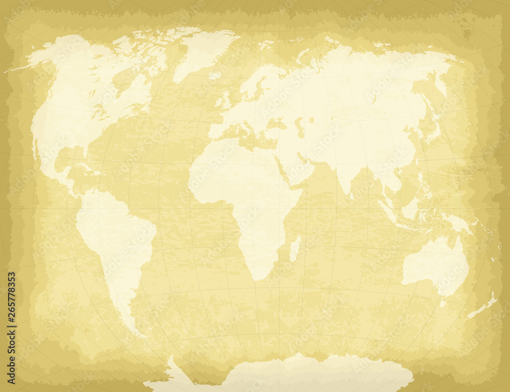 High detailed world map on old craft paper texture background. Template for your design works. Vector illustration.