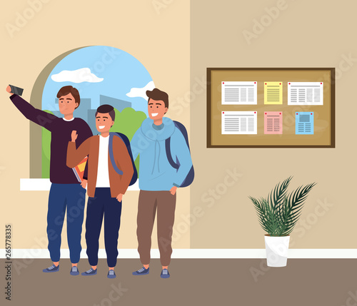 Millennial group on study room background