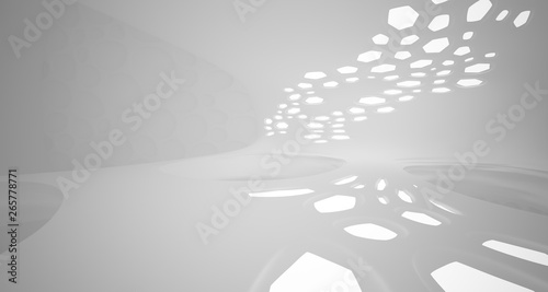 Fototapeta Naklejka Na Ścianę i Meble -  White smooth abstract architectural background. Night view with illumination. 3D illustration and rendering