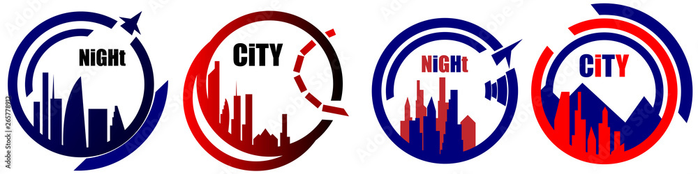 Set of modern abstract design, icon with the image of the city. The city is enclosed in a circle.