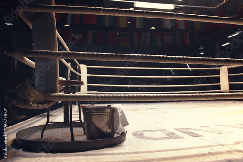 equipments in a corner of boxing ring
