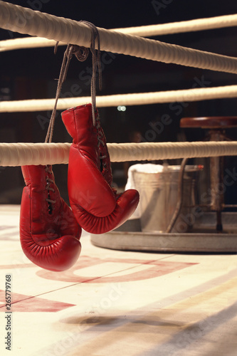 hanging boxing gloves on a rope in vertical