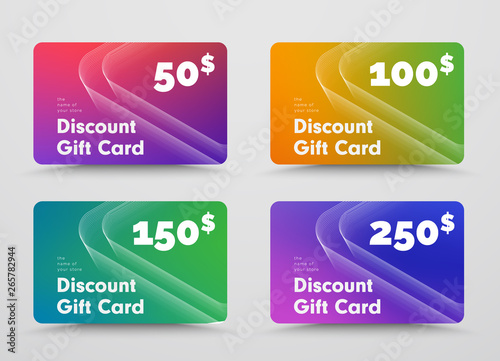 Modern vector design of gift cards with abstract volumetric lines.