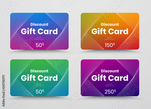 Template vector gift card with color gradient and intersecting abstract lines.