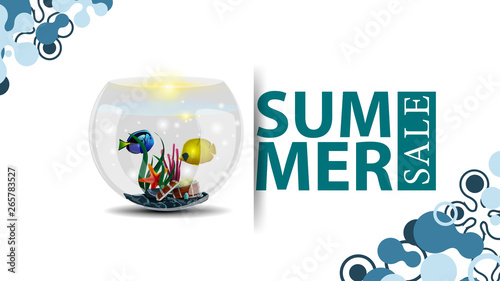 Summer sale, modern design of a discount banner for your site with round aquarium with fish