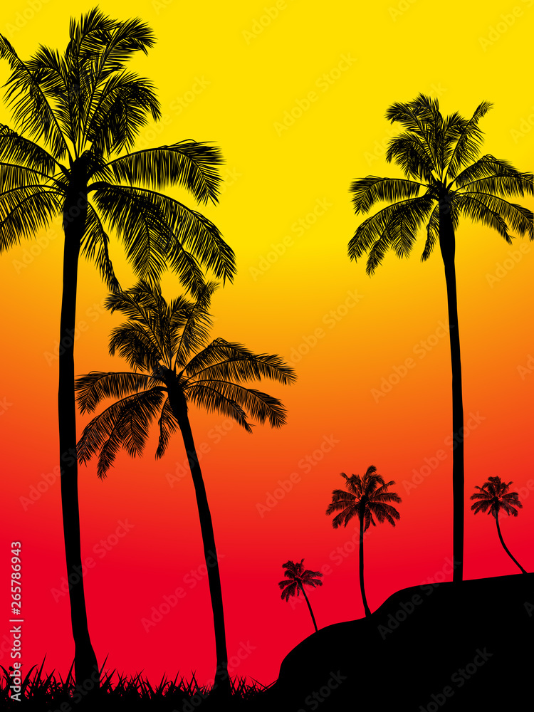 Abstract summer tropical palm trees forest silhouette