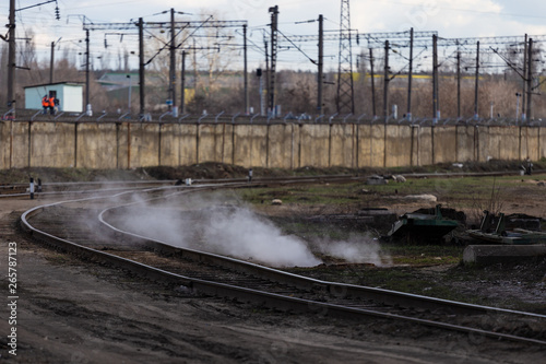 Steam over old railway tracks