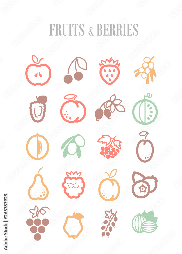 Set of Fruits and Berries icons set Set of Fruits and Berries icons set