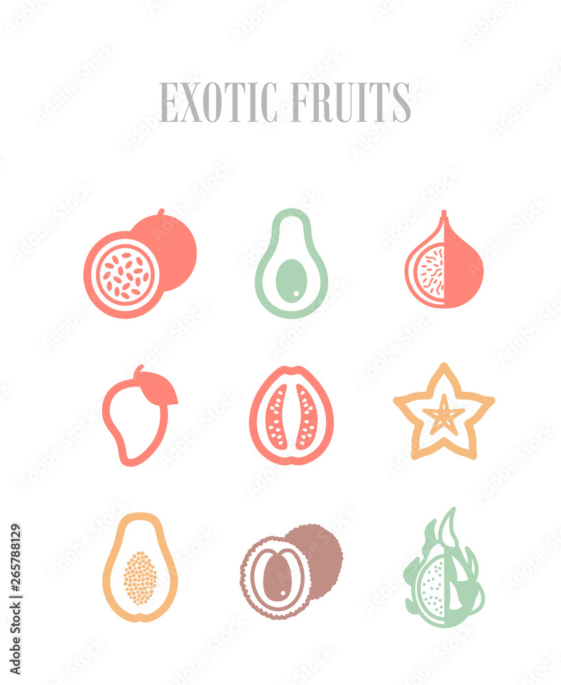 Exotic fruit icons set