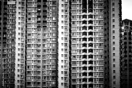 Crowded housing of Hong Kong in black and white