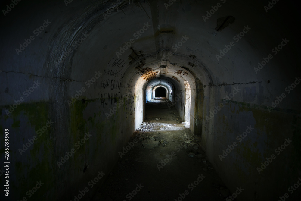 Obraz premium Underground passages of the Vladivostok fortress. Underground tunnel of Russian forts in Vladivostok