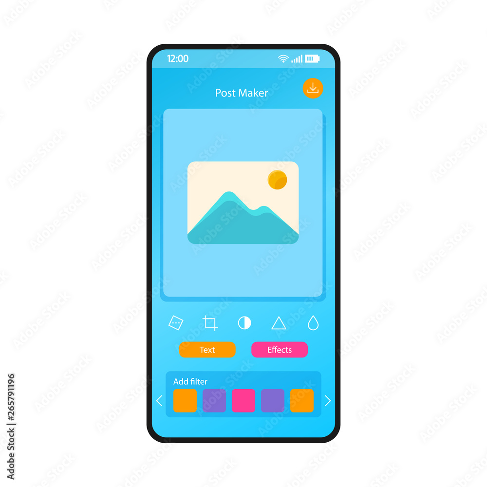 Social media post maker smartphone interface vector template