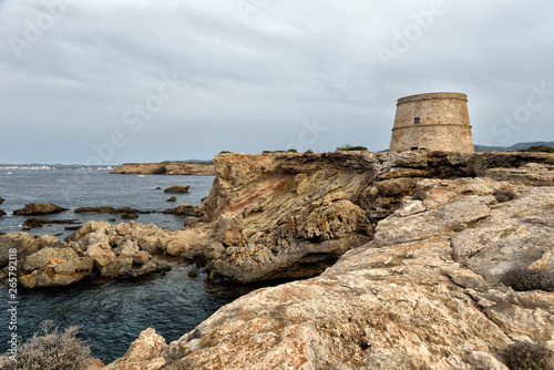 a view of the medieval tower Torre En Rovira in Ibiza Town, Spain photo