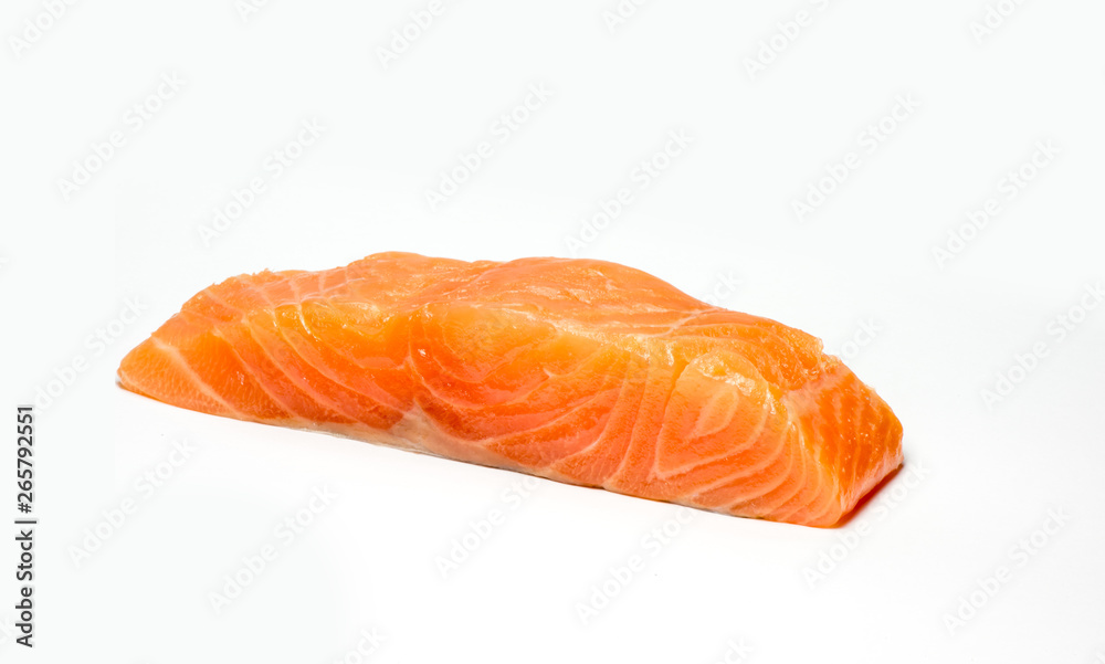A large pink salmon fillet isolated on a white background A large pink salmon fillet isolated on a white background
