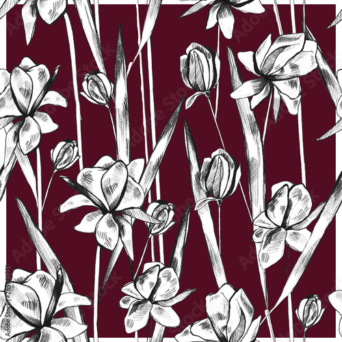  seamless floral pattern, pink background