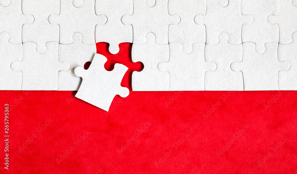 Jigsaw puzzle with missing piece. Missing puzzle pieces. Concept image of unfinished task