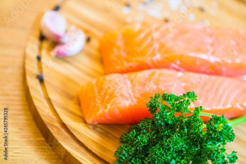 Salmon fish steck on the cutting board