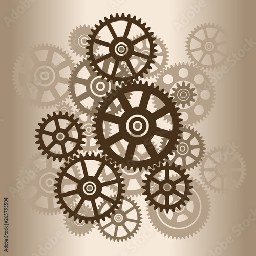 The mechanism with gears. Silhouette gears. Vector illustration.