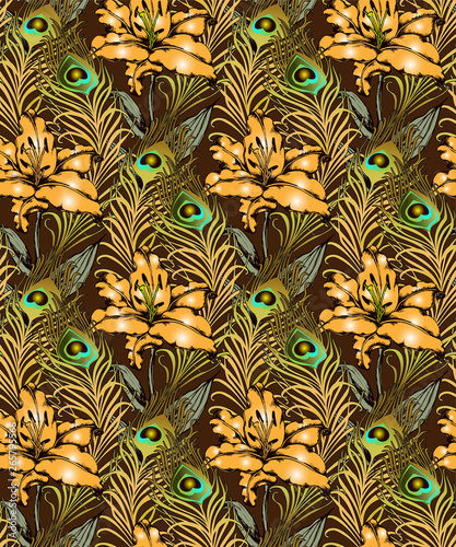 Pattern of peacock. Vector illustration. Suitable for fabric, wrapping paper and the like photo