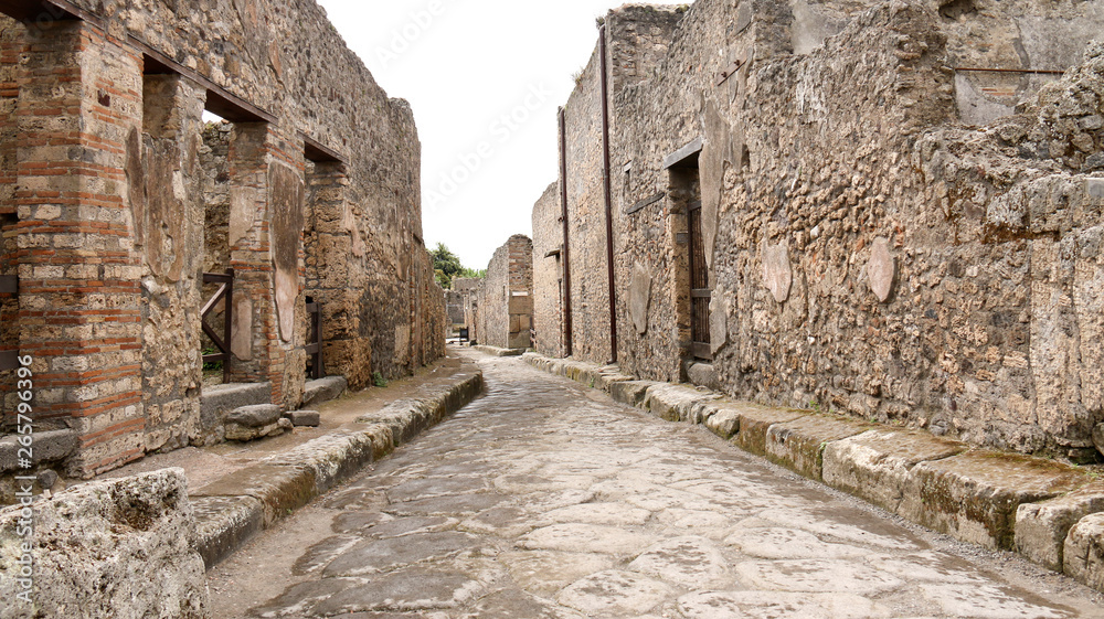 The famous antique site of Pompeii, near Naples general view brick street