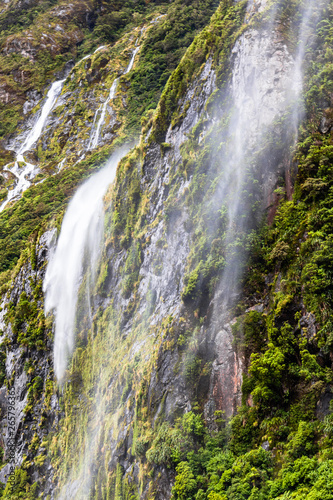 Fototapeta Naklejka Na Ścianę i Meble -  Wasserfälle am Milford Sound im Fiordland National Park im Südwesten von Neuseeland