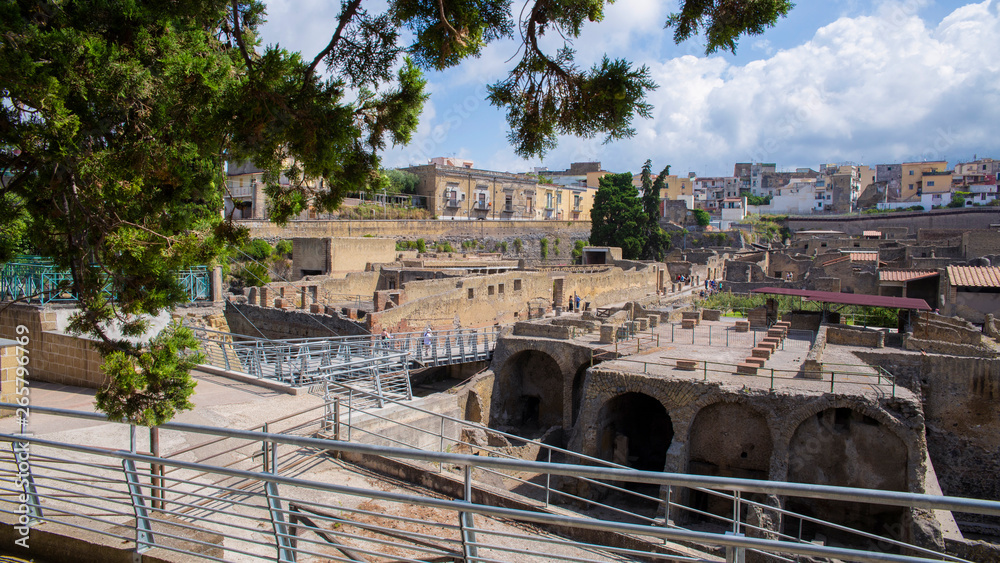 City of Herculaneum near Naples, Italy which was destroyed and buried during the eruption of Mount Vesuvius in 79 AD