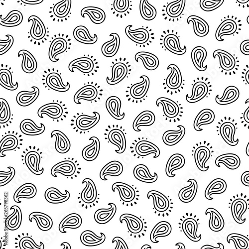 Black and white paisley seamless pattern.