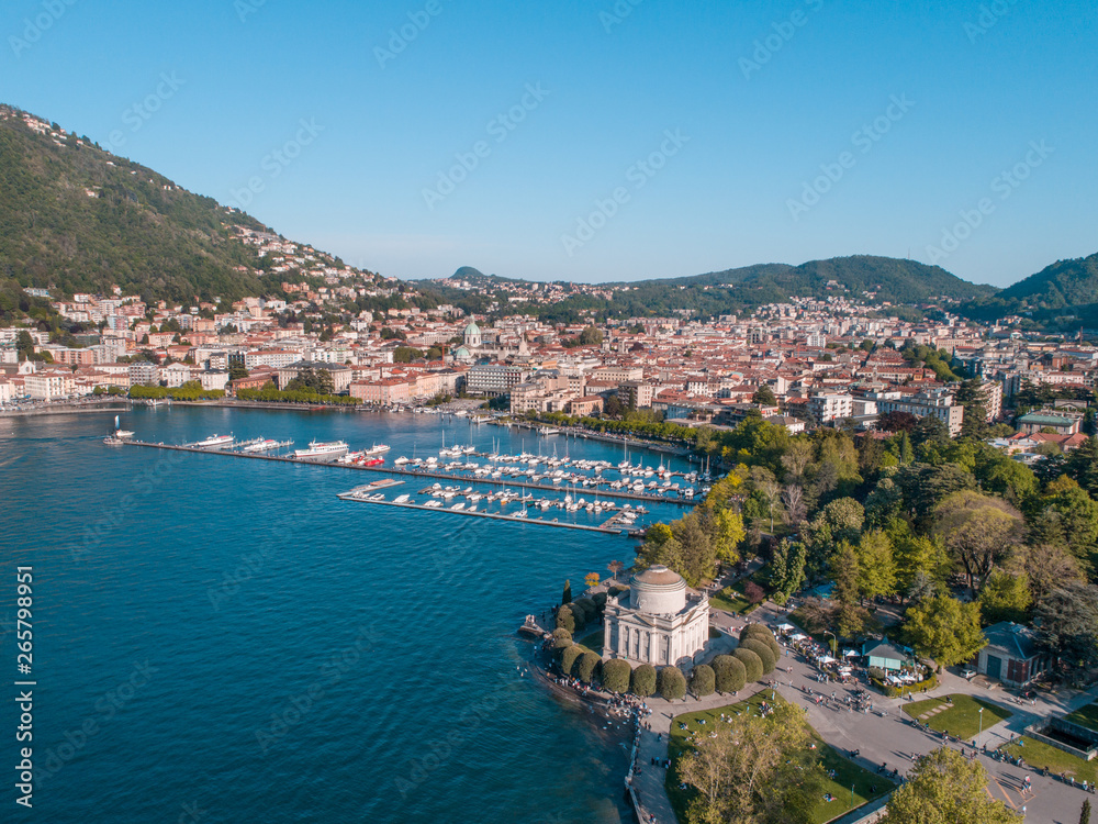 Volta temple and the city of Como. Holidays on Como lake in Europe