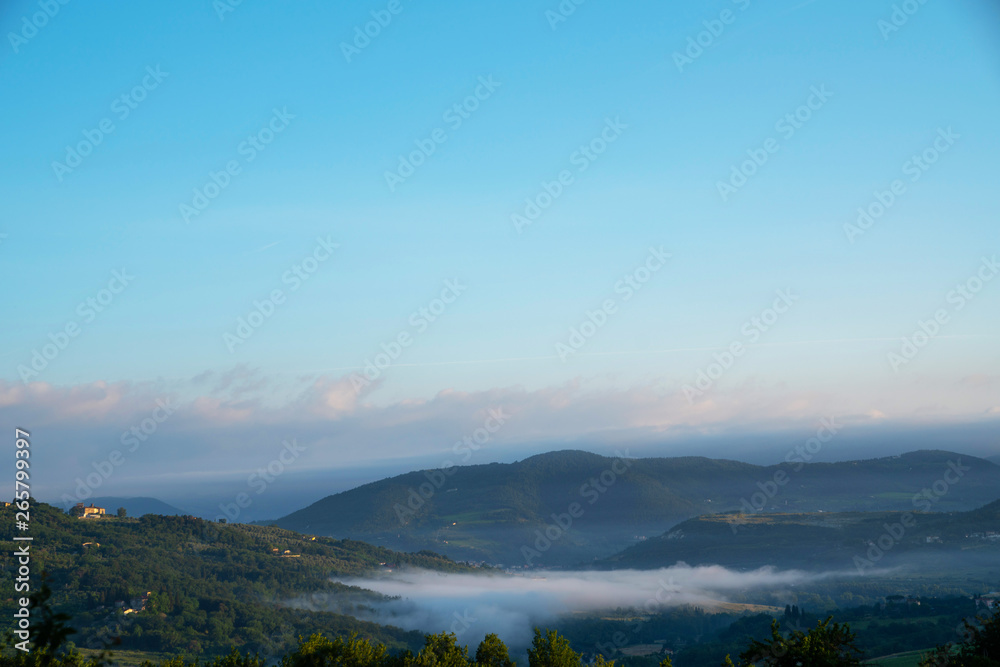Beautiful foggy landscape in Tuscany, Italy.