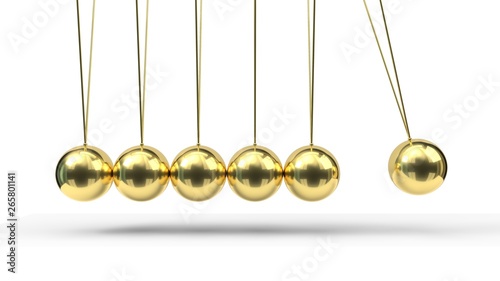 Newton's Cradle with gold balls. 3d illustration