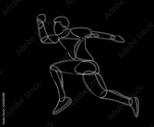 Athletic man practicing lomg jump in track and field, vector illustration.