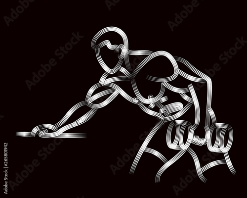 Athletic men pumping up back muscles workout gym bodybuilding - Line Art Design Vector Illustration.
