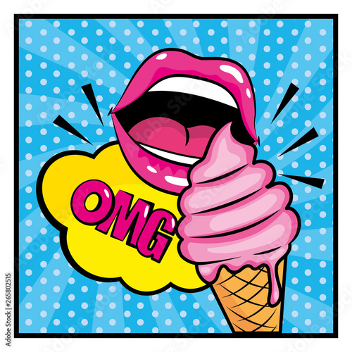 mouth eating ice cream and omg message