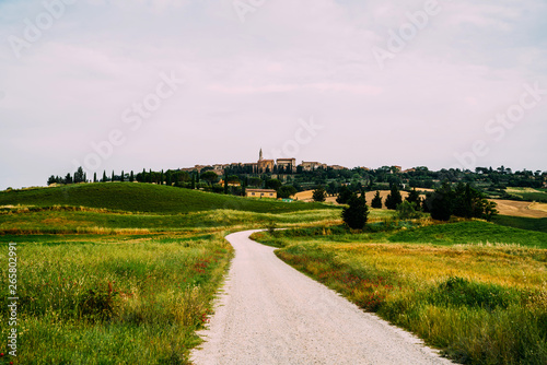 Beautiful landscape, tourist visit in in Tuscany, Italy. Honeymoon trip, tourist, Europe tourism or holiday vacation travel concept.