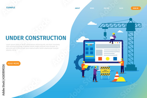 Under construction landing page. professional team working on the project with teamwork. under construction can be used for websites, landing pages, UI, mobile applications, posters, baners