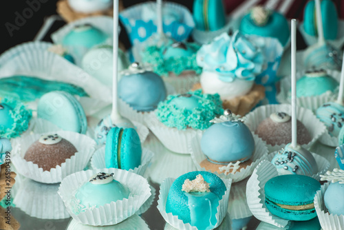 Photos Sweet almond colorful tiffany colored blue macaron or macaroon dessert cake