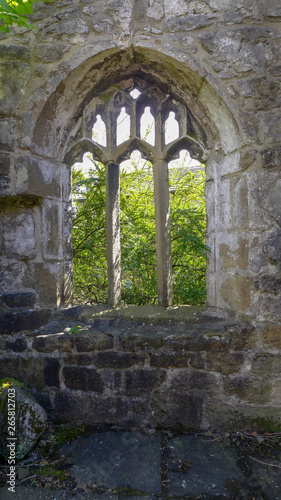 Old stone window of the Heptonstall Methodist Church Northgate  Heptonstall  Hebden Bridge   