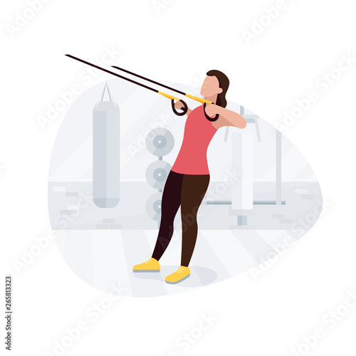 Fit woman working out on trx doing bodyweight exercises. Fitness strength training workout.