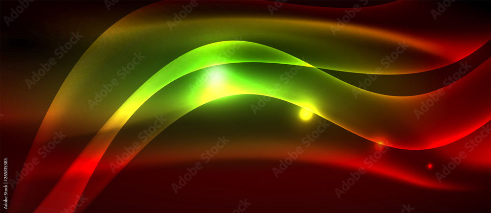 Fototapeta premium Glowing abstract wave on dark, shiny motion, magic space light. Techno abstract background