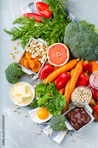 Photography Balanced clean eating nutrition, food rich in vitamin a